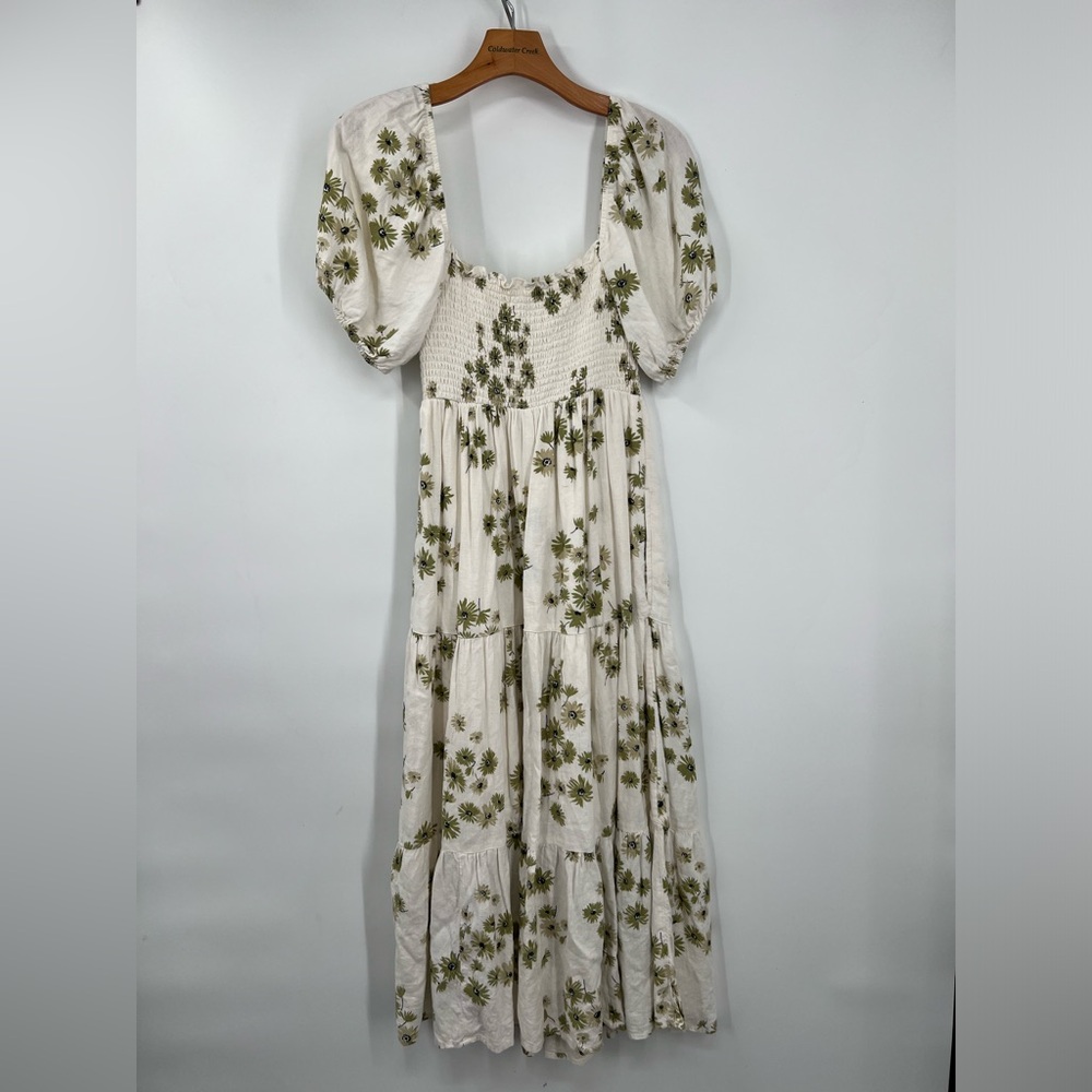 Abercrombie & Fitch x Dede & Emily smocked puff sleeve Linen midi dress - Picture 5 of 5